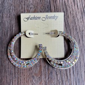 Silver Iridescent Rhinestone Hoop Costume EarrIngs